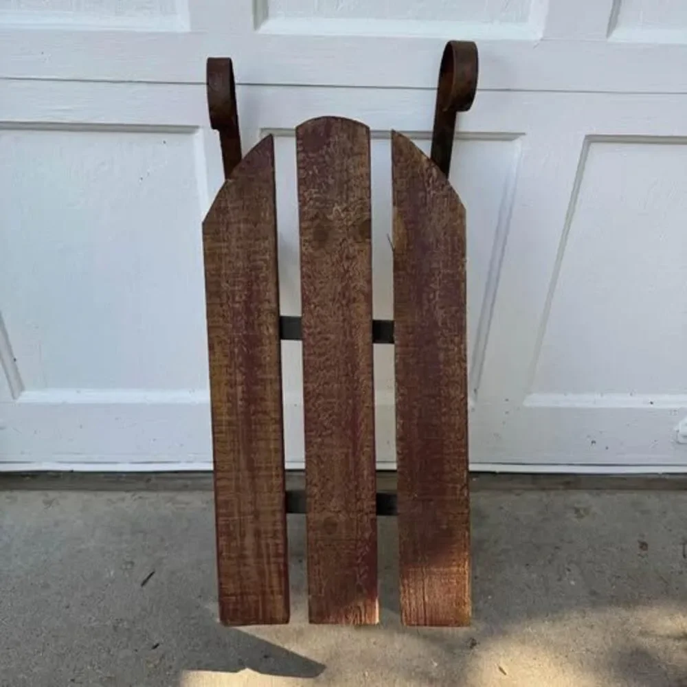 Vintage Handmade Rustic Wooden & Iron Sled